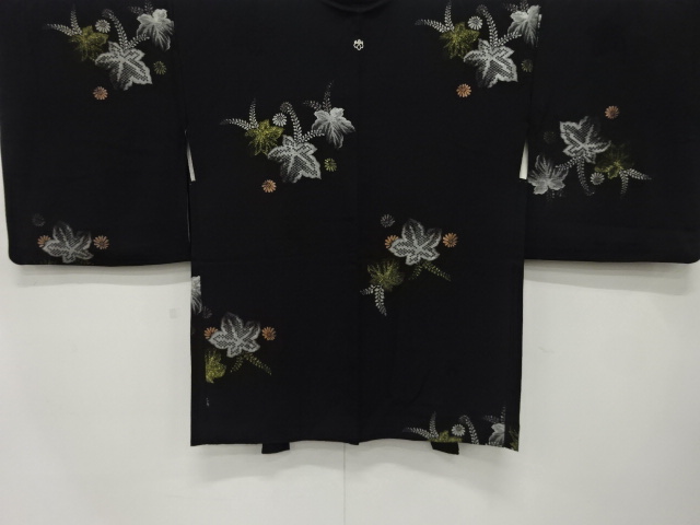 漆　桐に菊模様織り出し　一つ紋羽織